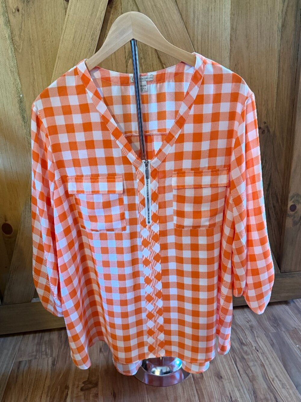 Cato Orange Gingham Check Zip Top 18/20W